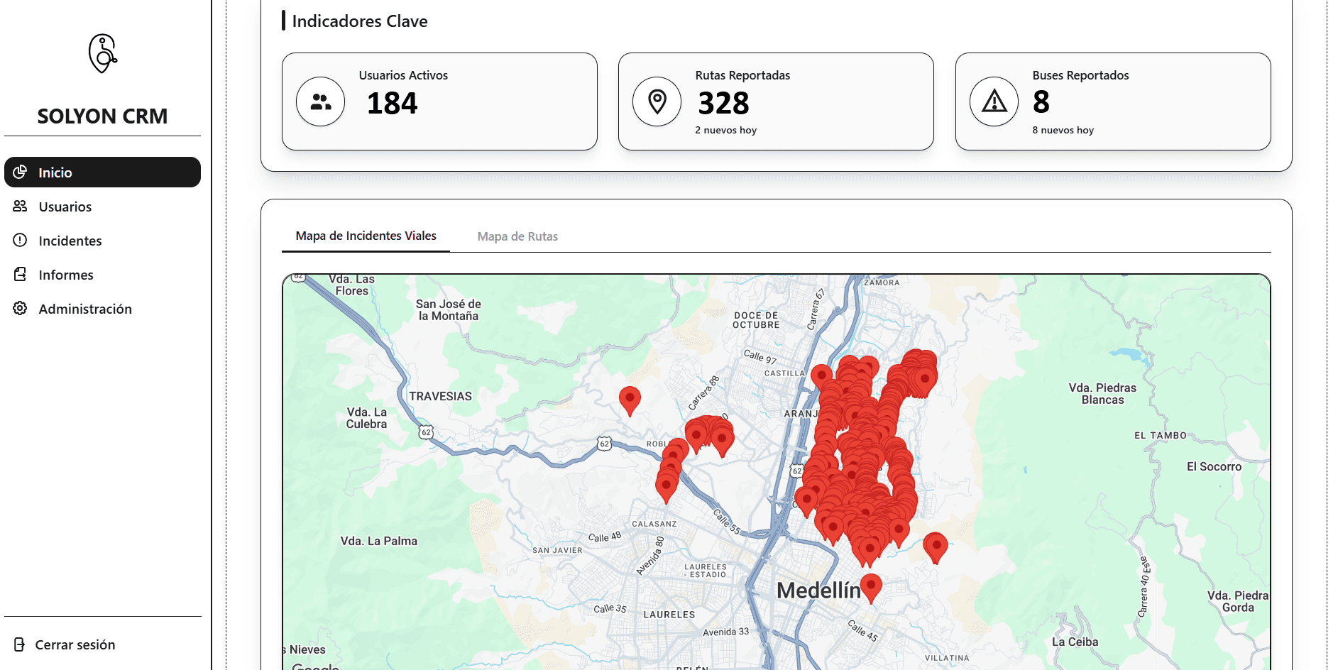 Interfaz del CRM y mapa territorial de SOLYON Move
